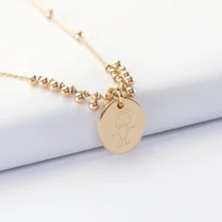Clearance HappyBulle Collier chaîne boules personnalisé médaille gravée plaqué or 15 mm Plaqué or 18k