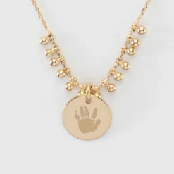 Clearance HappyBulle Collier chaîne boules personnalisé médaille gravée plaqué or 15 mm Plaqué or 18k