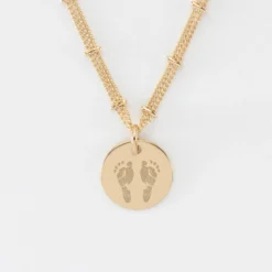 Sale HappyBulle Collier chaîne double personnalisé médaille gravée plaqué or 15 mm