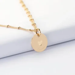 Best HappyBulle Collier chaîne double personnalisé médaille gravée plaqué or coeur estampillé 15 mm - x Atelier Wagram