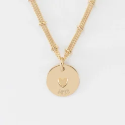 Best HappyBulle Collier chaîne double personnalisé médaille gravée plaqué or coeur estampillé 15 mm - x Atelier Wagram