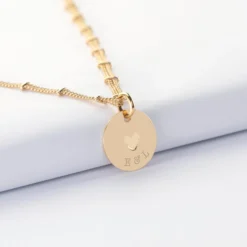 Best HappyBulle Collier chaîne double personnalisé médaille gravée plaqué or coeur estampillé 15 mm - x Atelier Wagram
