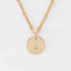 Best HappyBulle Collier chaîne double personnalisé médaille gravée plaqué or coeur estampillé 15 mm - x Atelier Wagram