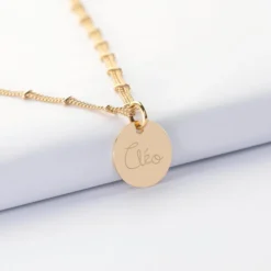 Best HappyBulle Collier chaîne double personnalisé médaille gravée plaqué or coeur estampillé 15 mm - x Atelier Wagram
