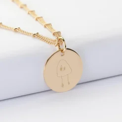 New HappyBulle Collier chaîne double personnalisé médaille gravée plaqué or 19 mm