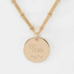 New HappyBulle Collier chaîne double personnalisé médaille gravée plaqué or 19 mm