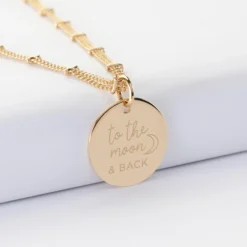 New HappyBulle Collier chaîne double personnalisé médaille gravée plaqué or 19 mm