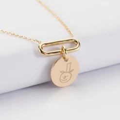 Clearance HappyBulle Collier chaîne ovale ouvert personnalisé médaille gravée plaqué or 15 mm Plaqué or 18k