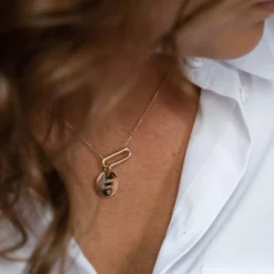 Clearance HappyBulle Collier chaîne ovale ouvert personnalisé médaille gravée plaqué or 15 mm Plaqué or 18k