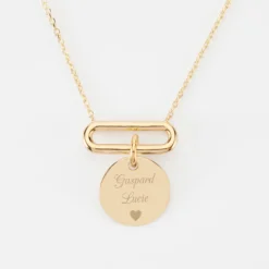 Clearance HappyBulle Collier chaîne ovale ouvert personnalisé médaille gravée plaqué or 15 mm Plaqué or 18k