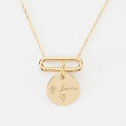 Clearance HappyBulle Collier chaîne ovale ouvert personnalisé médaille gravée plaqué or 15 mm Plaqué or 18k