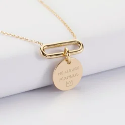 Clearance HappyBulle Collier chaîne ovale ouvert personnalisé médaille gravée plaqué or 15 mm Plaqué or 18k