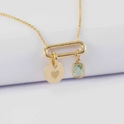 Clearance HappyBulle Collier chaîne ovale ouvert personnalisé médaille gravée plaqué or 10 mm et breloque rectangle zircon plaqué or 9 mm