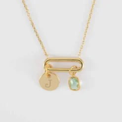 Clearance HappyBulle Collier chaîne ovale ouvert personnalisé médaille gravée plaqué or 10 mm et breloque rectangle zircon plaqué or 9 mm