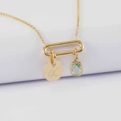 Clearance HappyBulle Collier chaîne ovale ouvert personnalisé médaille gravée plaqué or 10 mm et breloque rectangle zircon plaqué or 9 mm