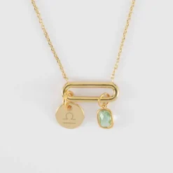 Clearance HappyBulle Collier chaîne ovale ouvert personnalisé médaille gravée plaqué or 10 mm et breloque rectangle zircon plaqué or 9 mm