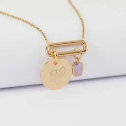 Discount HappyBulle Collier chaîne ovale ouvert personnalisé médaille gravée plaqué or 15 mm et breloque rectangle zircon plaqué or 9 mm
