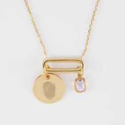 Discount HappyBulle Collier chaîne ovale ouvert personnalisé médaille gravée plaqué or 15 mm et breloque rectangle zircon plaqué or 9 mm