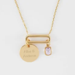 Discount HappyBulle Collier chaîne ovale ouvert personnalisé médaille gravée plaqué or 15 mm et breloque rectangle zircon plaqué or 9 mm