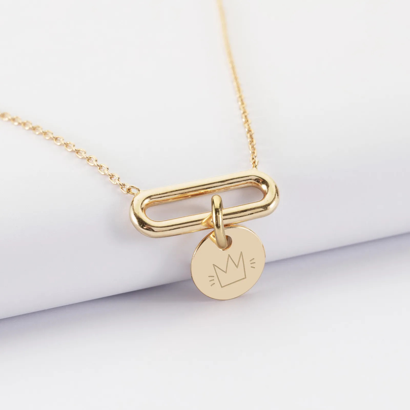 Online HappyBulle Collier chaîne ovale ouvert personnalisé médaille gravée plaqué or 10 mm Plaqué or 18k