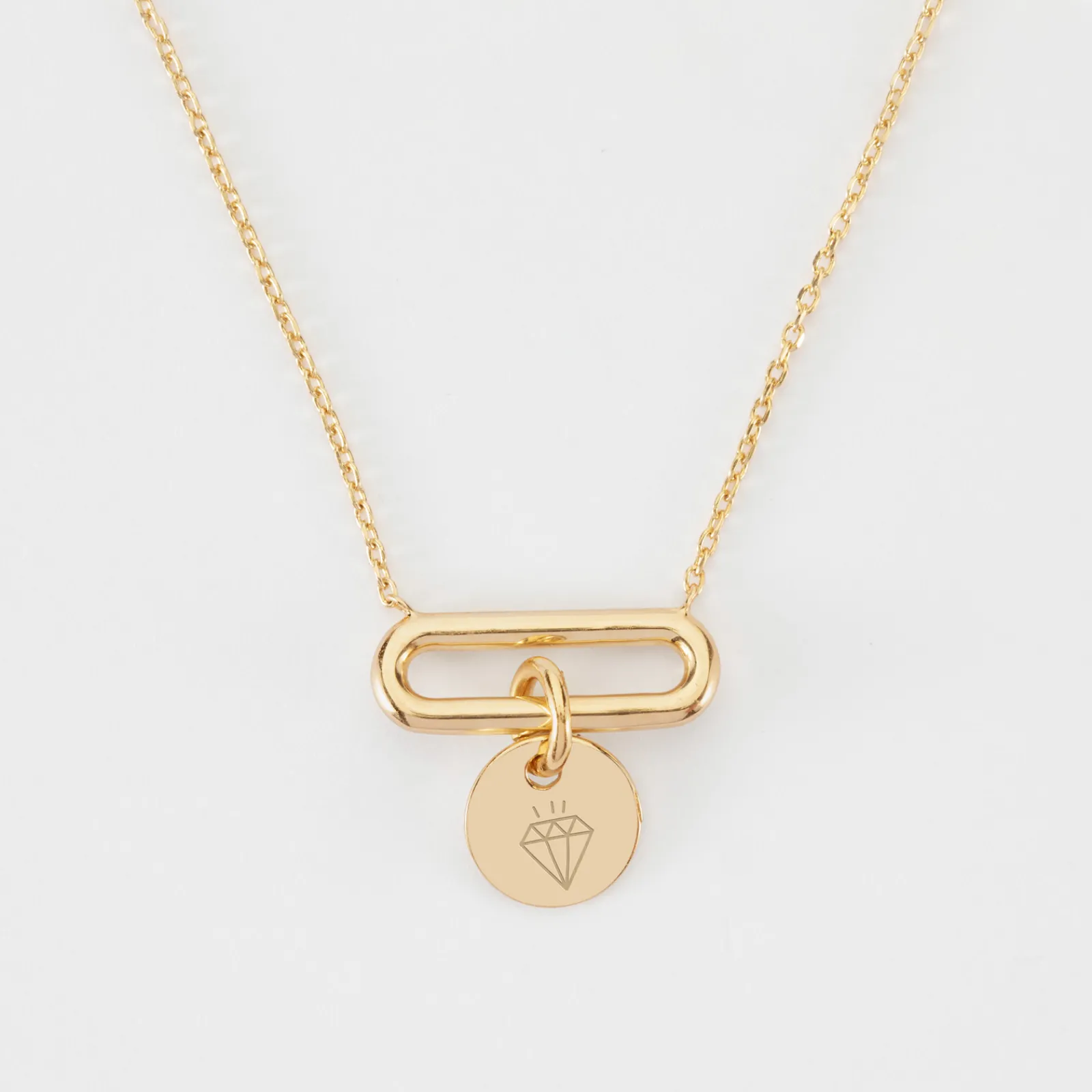 Online HappyBulle Collier chaîne ovale ouvert personnalisé médaille gravée plaqué or 10 mm Plaqué or 18k