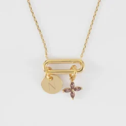 Hot HappyBulle Collier chaîne ovale ouvert personnalisé médaille gravée plaqué or 10 mm et breloque fleur pétales 10 mm