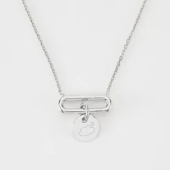 Sale HappyBulle Collier chaîne ovale ouvert personnalisé médaille gravée argent 10 mm Argent rhodié 925