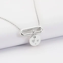 Sale HappyBulle Collier chaîne ovale ouvert personnalisé médaille gravée argent 10 mm Argent rhodié 925