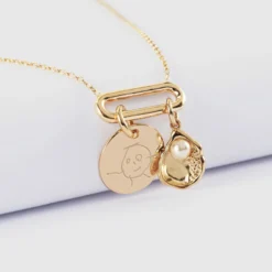 HappyBulle Collier chaîne ovale ouvert personnalisé médaille gravée plaqué or 15 mm et breloque(s) summer - à composer Plaqué or 18k