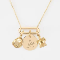 HappyBulle Collier chaîne ovale ouvert personnalisé médaille gravée plaqué or 15 mm et breloque(s) summer - à composer Plaqué or 18k