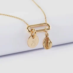 New HappyBulle Collier chaîne ovale ouvert personnalisé médaille gravée plaqué or 10 mm et breloque(s) summer - à composer Plaqué or 18k