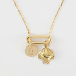 New HappyBulle Collier chaîne ovale ouvert personnalisé médaille gravée plaqué or 10 mm et breloque(s) summer - à composer Plaqué or 18k