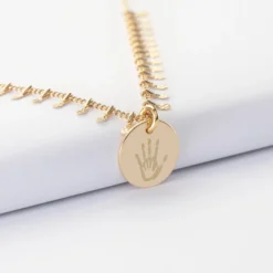 Discount HappyBulle Collier chaîne pampilles personnalisé médaille gravée plaqué or 15 mm Plaqué or 18k