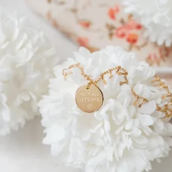 Discount HappyBulle Collier chaîne pampilles personnalisé médaille gravée plaqué or 15 mm Plaqué or 18k
