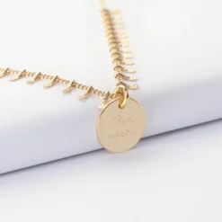 Discount HappyBulle Collier chaîne pampilles personnalisé médaille gravée plaqué or 15 mm Plaqué or 18k