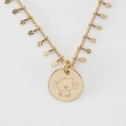 Discount HappyBulle Collier chaîne pampilles personnalisé médaille gravée plaqué or 15 mm Plaqué or 18k