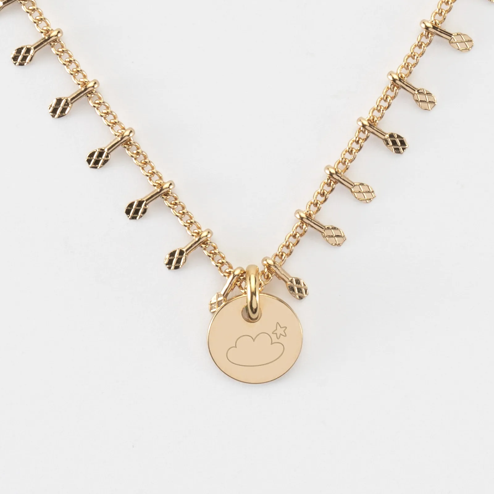 Hot HappyBulle Collier chaîne pampilles personnalisé médaille gravée plaqué or 10 mm Plaqué or 18k