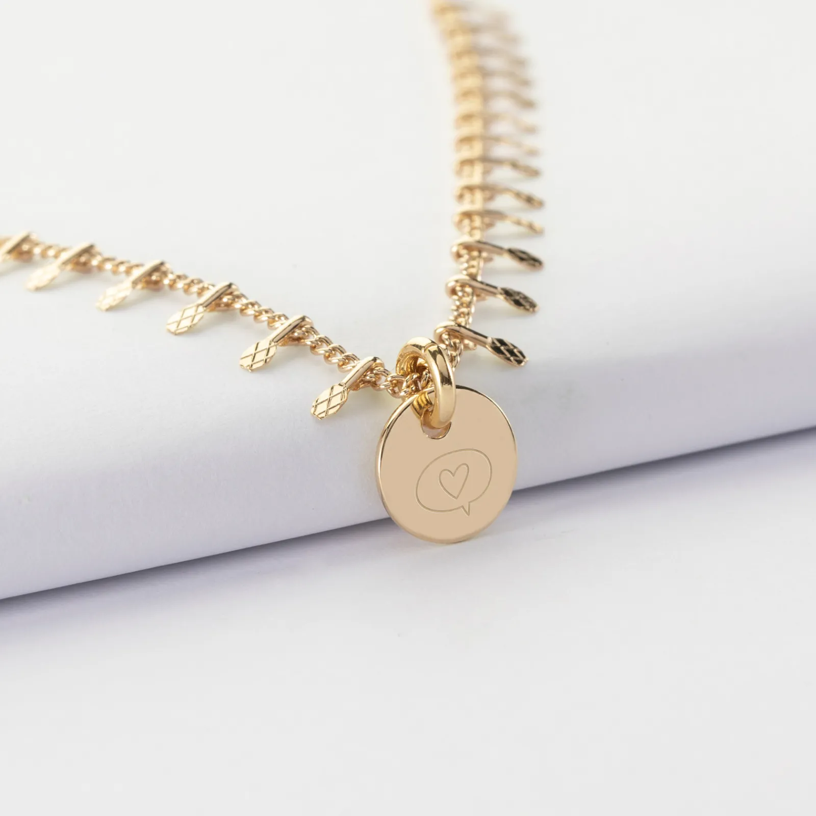 Hot HappyBulle Collier chaîne pampilles personnalisé médaille gravée plaqué or 10 mm Plaqué or 18k