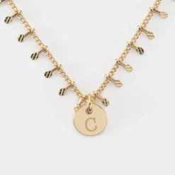 Hot HappyBulle Collier chaîne pampilles personnalisé médaille gravée plaqué or 10 mm Plaqué or 18k