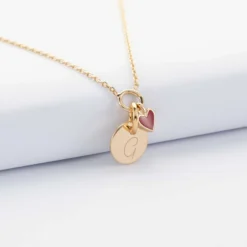 Best HappyBulle Collier coeur émail rouge personnalisé médaille plaqué or 10 mm