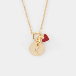 Best HappyBulle Collier coeur émail rouge personnalisé médaille plaqué or 10 mm