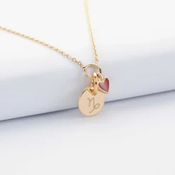 Best HappyBulle Collier coeur émail rouge personnalisé médaille plaqué or 10 mm