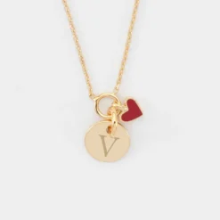 Best HappyBulle Collier coeur émail rouge personnalisé médaille plaqué or 10 mm