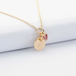 Best HappyBulle Collier coeur émail rouge personnalisé médaille plaqué or 10 mm