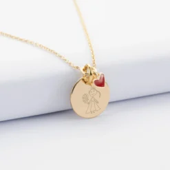 Outlet HappyBulle Collier coeur émail rouge personnalisé médaille plaqué or 15 mm