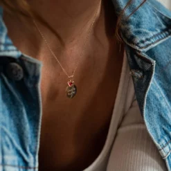 Outlet HappyBulle Collier coeur émail rouge personnalisé médaille plaqué or 15 mm