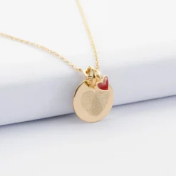 Outlet HappyBulle Collier coeur émail rouge personnalisé médaille plaqué or 15 mm