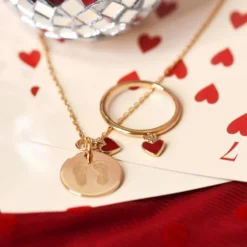 Outlet HappyBulle Collier coeur émail rouge personnalisé médaille plaqué or 15 mm