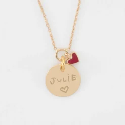 Outlet HappyBulle Collier coeur émail rouge personnalisé médaille plaqué or 15 mm