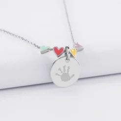 New HappyBulle Collier enfant cœur email multicolore personnalisé médaille gravée argent 15 mm Argent rhodié 925